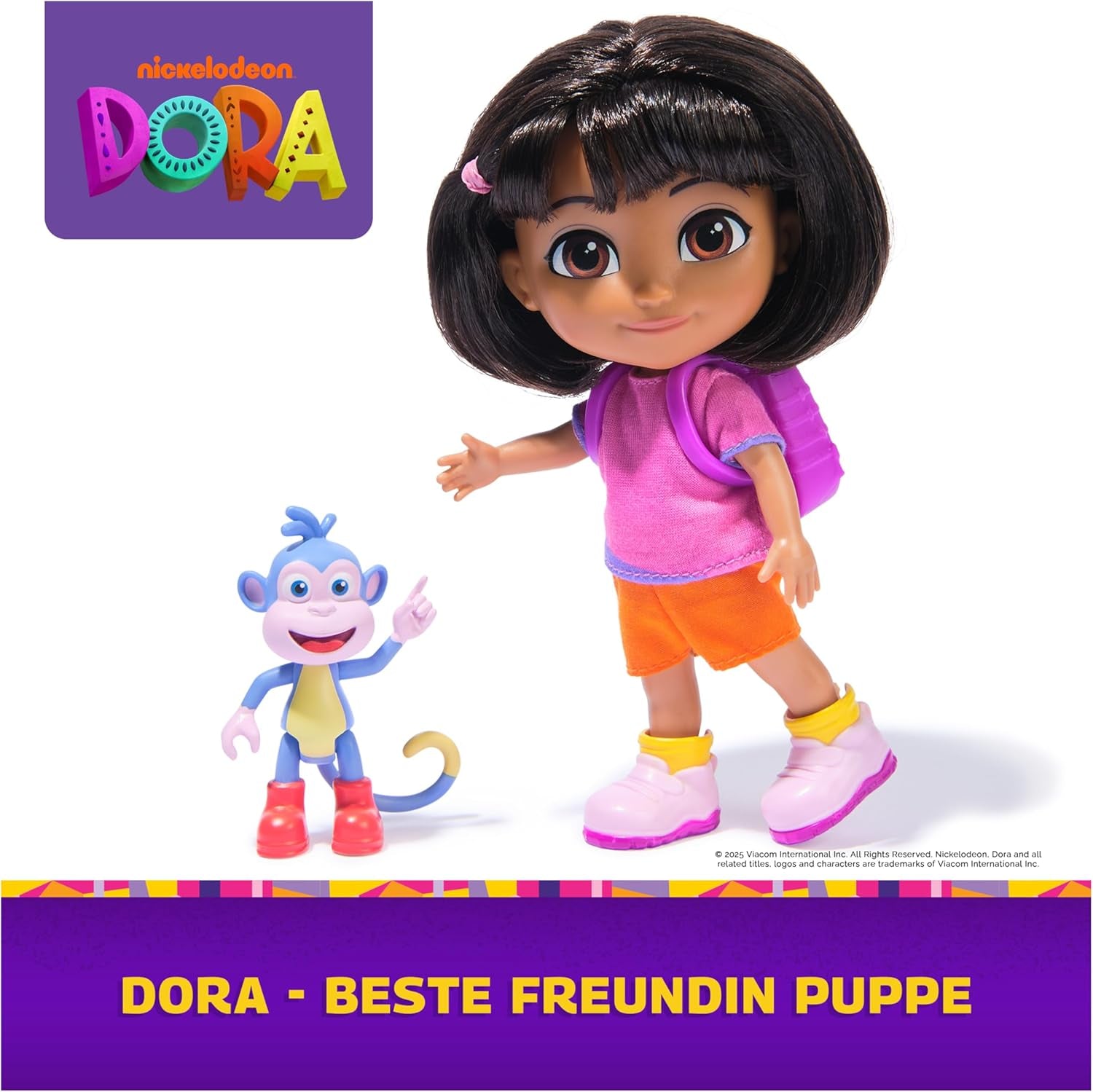 DORA - Poupée Best Friend - Taille 22 cm, avec cheveux coiffables, cartable et bottes de singe, connue de la populaire série télévisée, pour les enfants à partir de 3 ans
