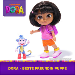 DORA - Poupée Best Friend - Taille 22 cm, avec cheveux coiffables, cartable et bottes de singe, connue de la populaire série télévisée, pour les enfants à partir de 3 ans