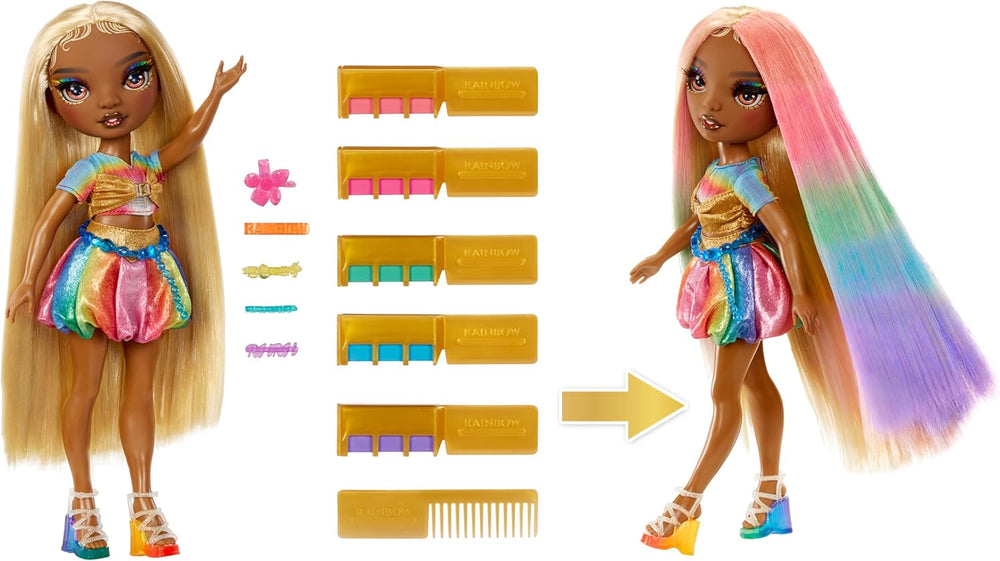 Rainbow High Hair Chalk & Styling Doll - Meline - Poupée à craie pour cheveux lavable arc-en-ciel et or 28 cm, colorier, coiffer, jouer, rincer et répéter, pour les enfants de 4 à 12 ans