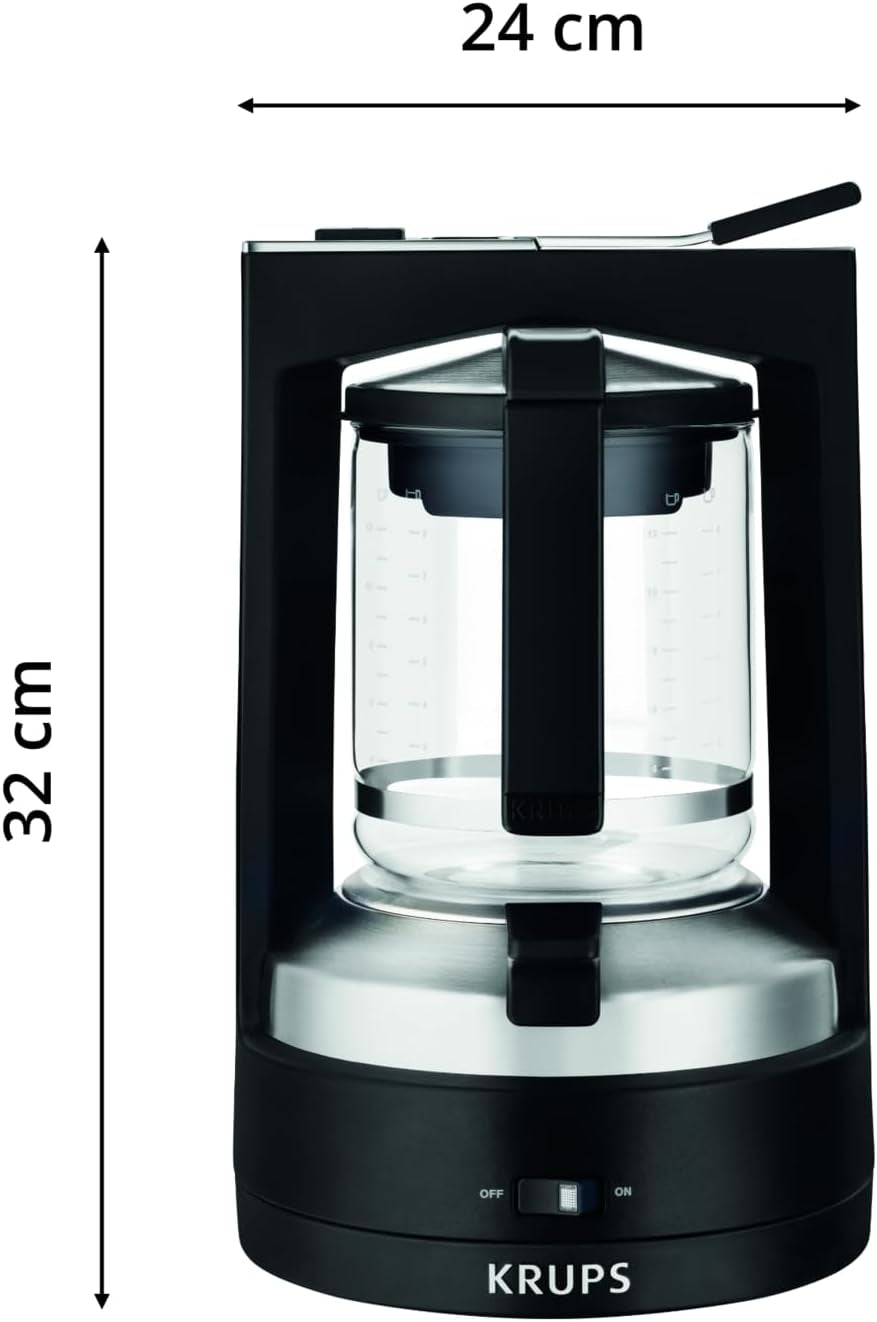 Machine à expresso à filtre Krups T8, 850 watts, arrêt automatique, 8 à 12 tasses, capacité 1 L, filtre permanent, interrupteur marche/arrêt lumineux, facile à utiliser, noir, KM4689