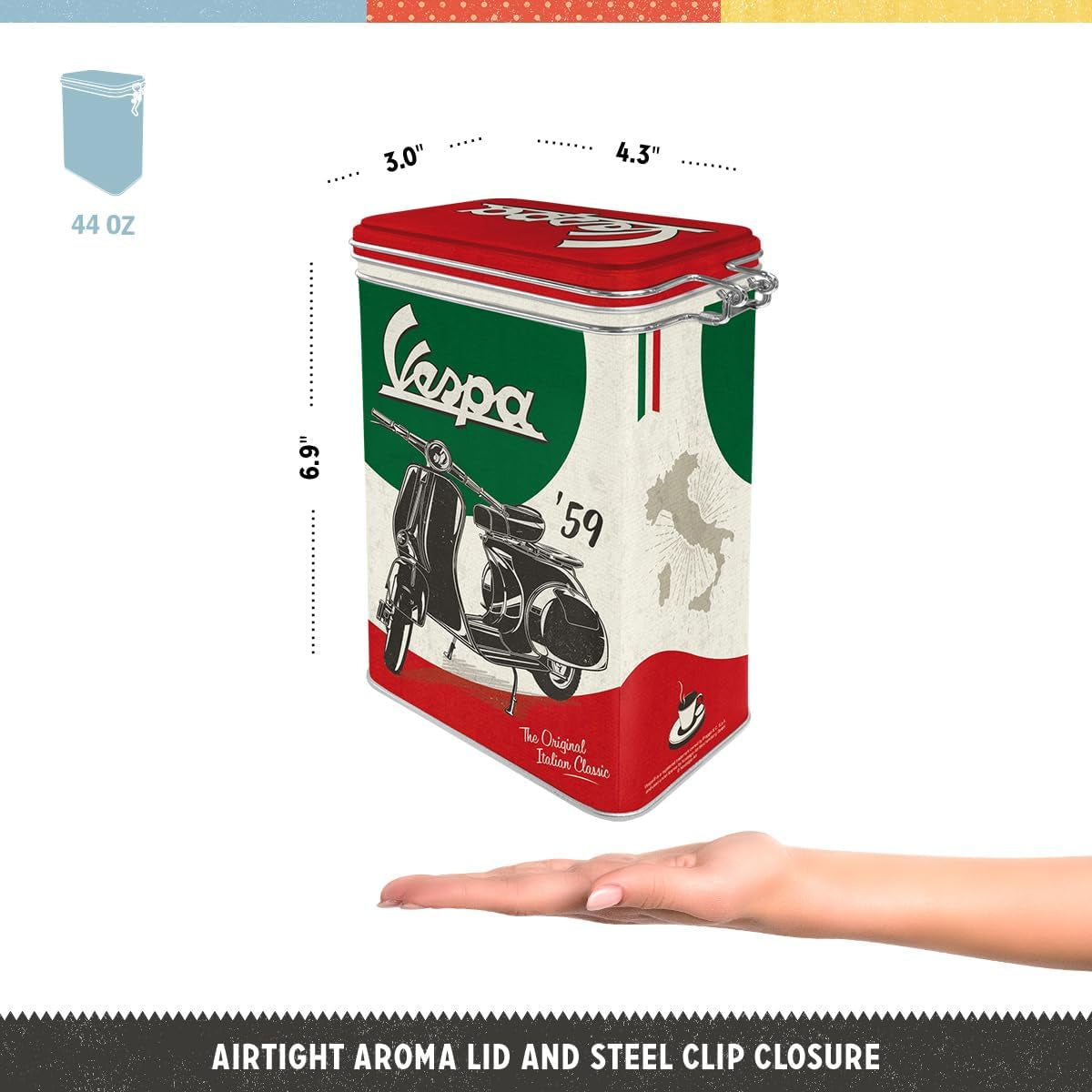 Boîte à café rétro Nostalgic-Art, 1,3 L, Vespa - Classique italien - Idée cadeau pour les fans de scooter, Produit original sous licence (OLP), Décoration d'atelier de design vintage, Décoration d'atelier de design vintage Boîtes de conservation des aliments Naty Shop