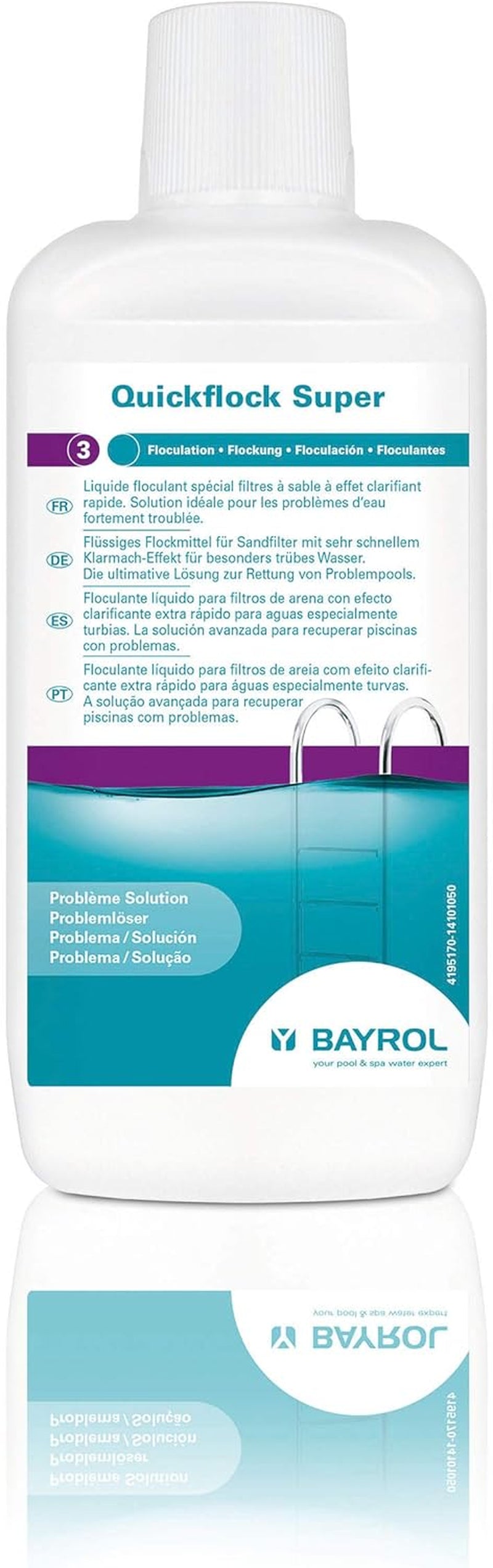 BAYROL Quickflock Super 1 L - Floculant liquide pour filtres à sable de piscine - Effet clarifiant très rapide pour eau trouble de piscine - Purificateur d'eau de piscine - Nettoyant clarificateur de piscine