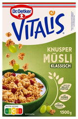 Dr. Oetker Vitalis Classic Crispy Muesli : Grand paquet de muesli croustillant pour petit-déjeuner aux raisins secs, 1 paquet, 1,5 kg