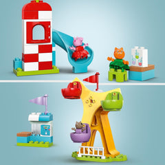 LEGO DUPLO Peppa Wutz Fairground - Jouets pour enfants et jouets de motricité à partir de 2 ans - Jeux préscolaires avec grande roue, toboggan et 3 figurines dont Mollie Kitty et Klausi Kläff - Cadeau pour les enfants 10453 Jeux de construction Besuche den LEGO-Store