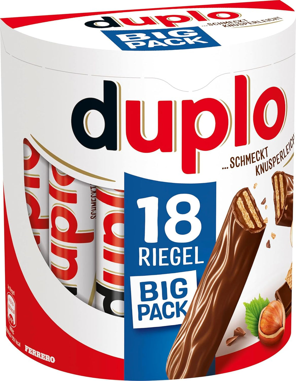 Ferrero duplo Large Pack - Barres de chocolat avec crème de nougat fine, gaufrette croquante et chocolat au lait fin - Bonbons Carnaval et Mardi Gras - 15 paquets de 18 barres emballées individuellement
