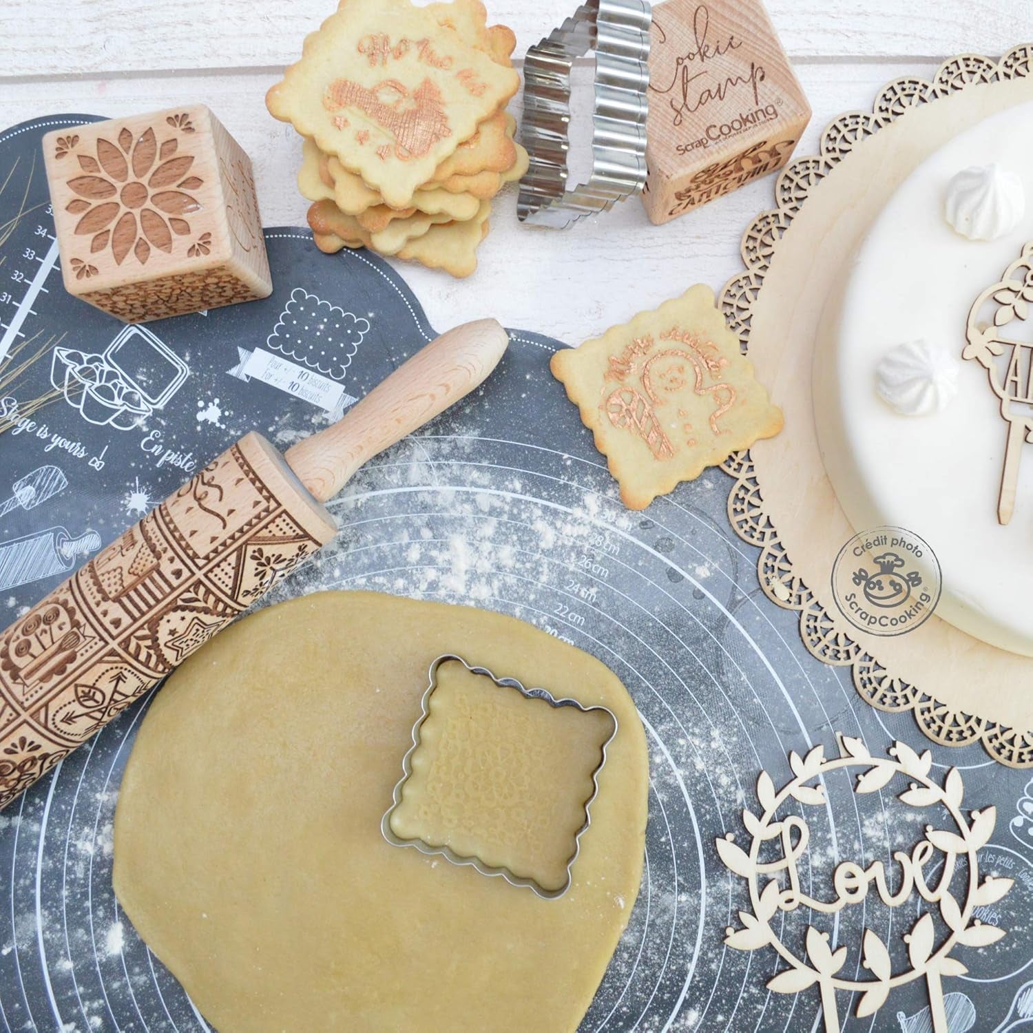 Scrap Cooking Rouleau à pâtisserie en bois motif Noël « Noël » - Rouleau à gaufrage pour biscuits - Accessoire décoratif - 5242
