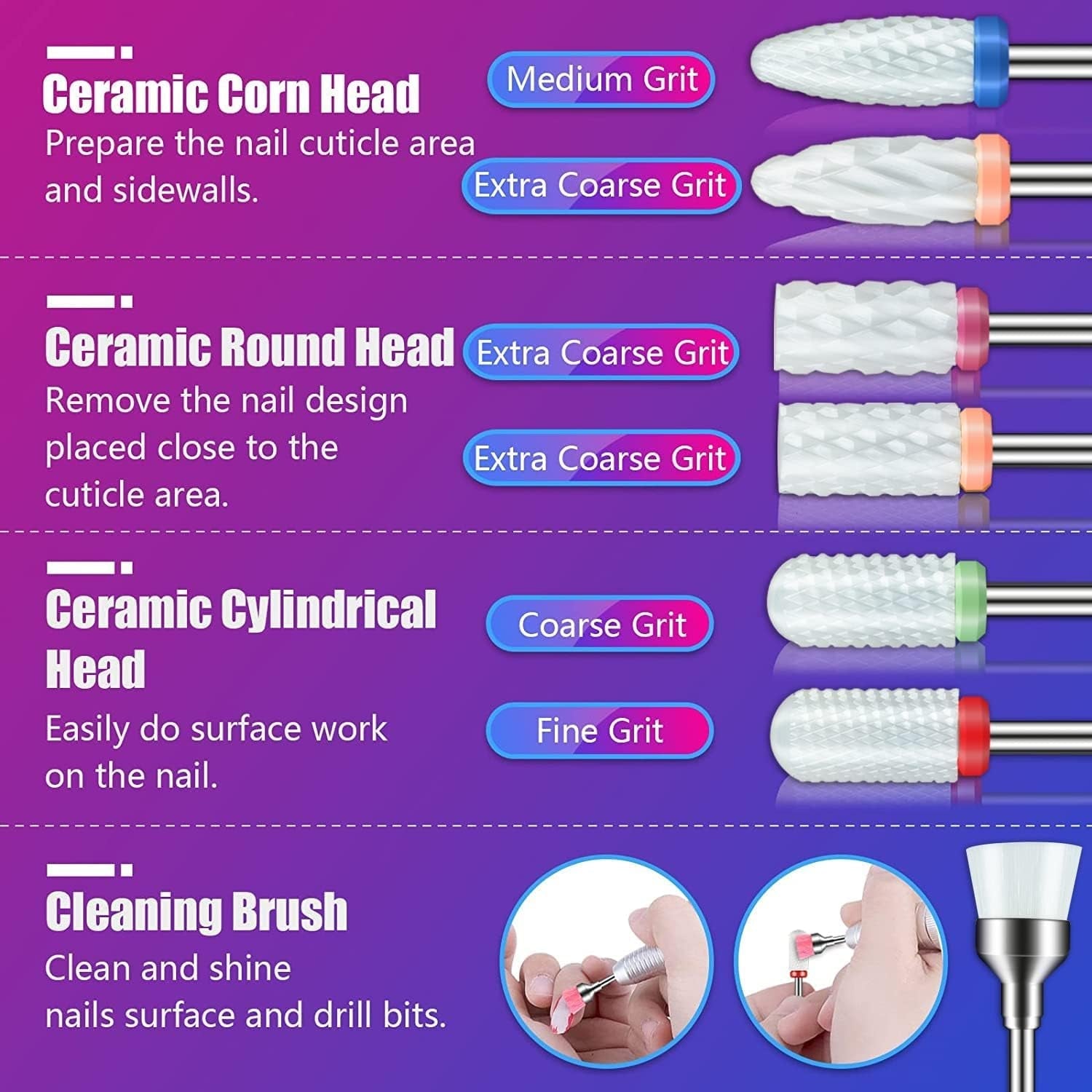 Depvko 30 pièces embouts de coupe-ongles, 3/32'' en céramique pour ongles, acrylique, diamant, haut-fil, Hartmetall, fer à repasser pour maison de salon, gel, manucure, atelier de coiffure (avec 3 étuis)