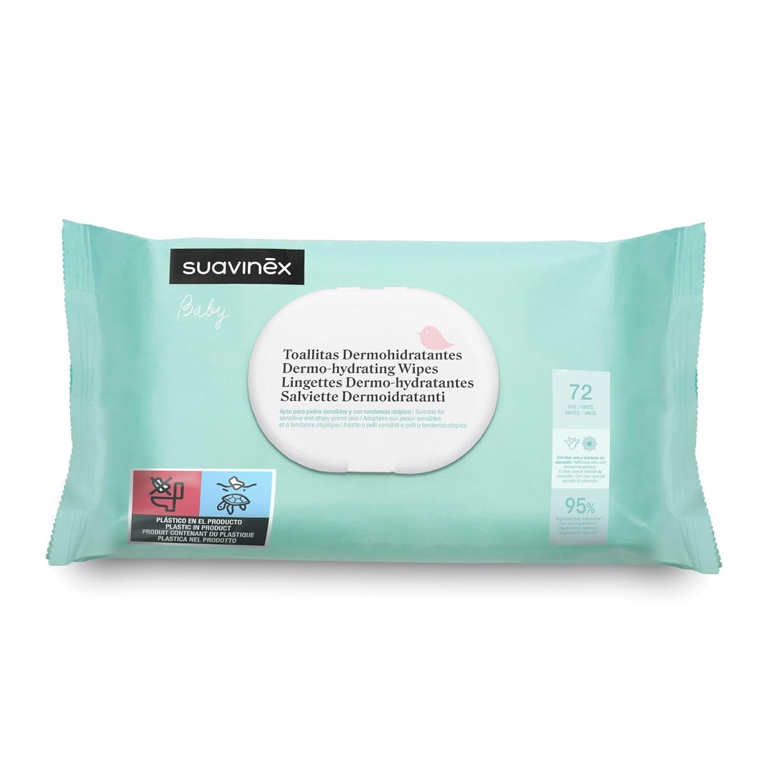Suavinex Lingettes humides pour bébé 60 pièces adaptées aux peaux atopiques 96% ingrédients naturels