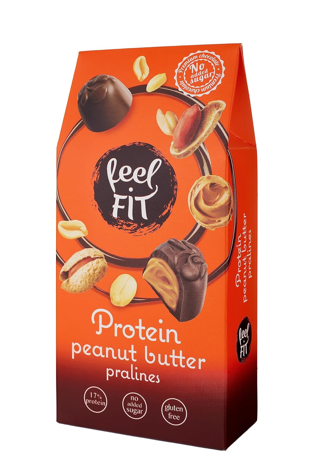 Pralines protéinées au beurre de cacahuète Feel FIT dans du chocolat au lait de haute qualité, sans sucre ajouté, 17 % de protéines, sans gluten 66 g (1 paquet)