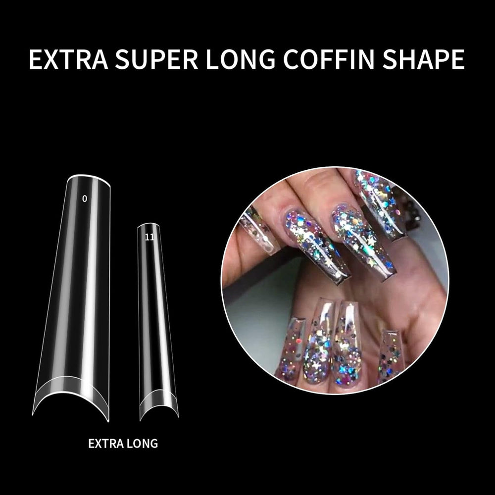 240 pièces d'ongles artificiels, pointes de faux ongles extra longues, couverture complète, pointes d'ongles ballerine (transparent)