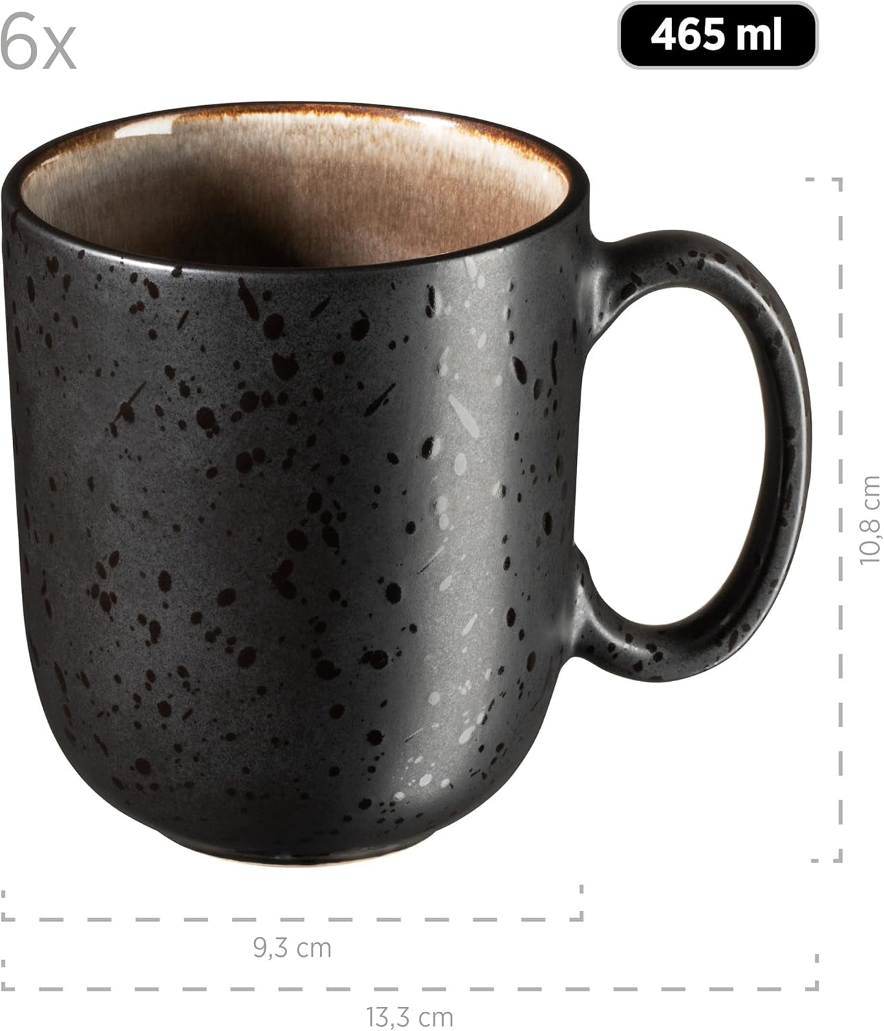 MÄSER 934020 Série Niara, Service de table moderne pour 6 personnes au look vintage passionnant, Service de petit-déjeuner en céramique de 18 pièces, Gris et noir, Grès