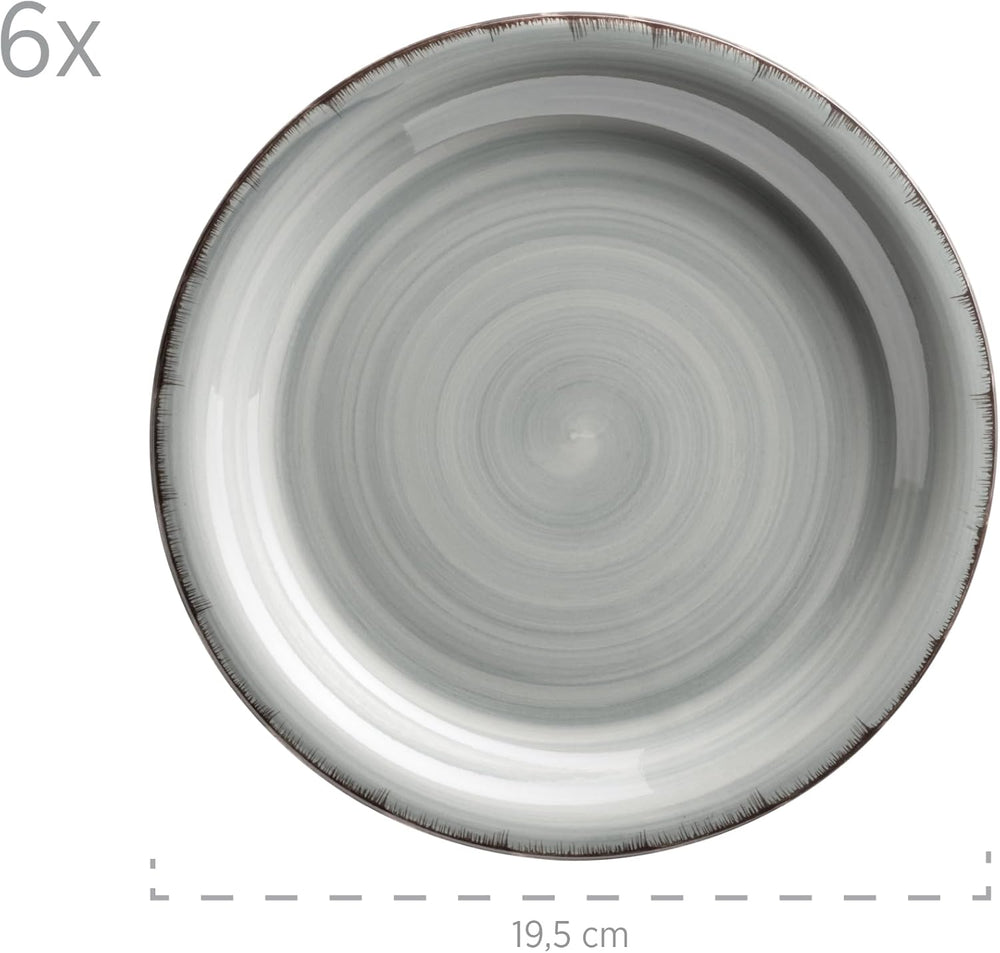 MÄSER 931875 Bel Tempo II Service de table pour 6 personnes au look vintage moderne, service de table 18 pièces, vaisselle en céramique peinte à la main, grès, bleu fumé