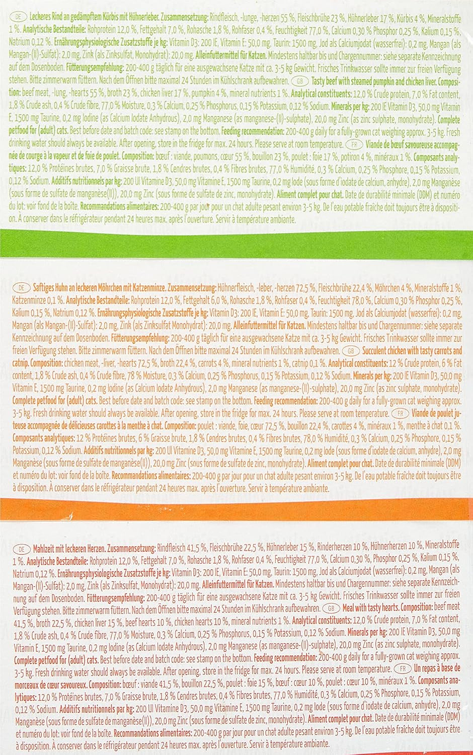 MjAMjAM - Nourriture humide de qualité supérieure pour chats - Pack mixte I - Poulet, bœuf, cœurs, paquet de 6 (6 x 200 g), sans céréales avec viande supplémentaire