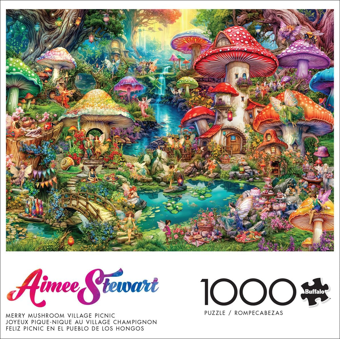 Buffalo Games - Aimee Stewart - Pique-nique au village de champignons joyeux - Puzzle de 1000 pièces pour adultes, puzzle stimulant, parfait pour les soirées de jeux - Taille prête à l'emploi 26,75 x 19,75 cm Puzzle Naty Shop