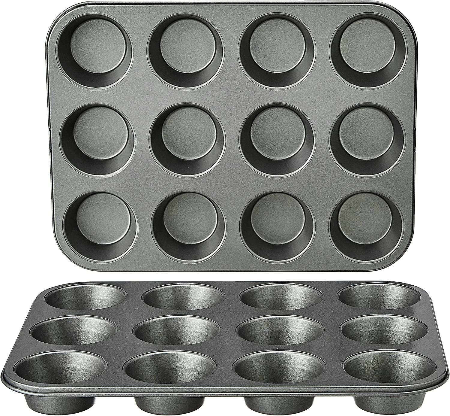 Plateau à muffins, antiadhésif, acier au carbone, paquet de 2, gris, 35 cm x 26,8 cm x 3 cm Moules et plateaux de cuisson Naty Shop Plateaux à muffins