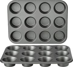 Plateau à muffins, antiadhésif, acier au carbone, paquet de 2, gris, 35 cm x 26,8 cm x 3 cm Moules et plateaux de cuisson Naty Shop Plateaux à muffins