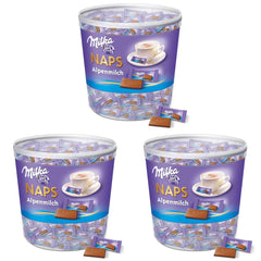 Naps Alpine Milk 1 x 1 kg, Mini carrés de chocolat au lait fin alpin fondants dans la bouche, boîte (paquet de 3)