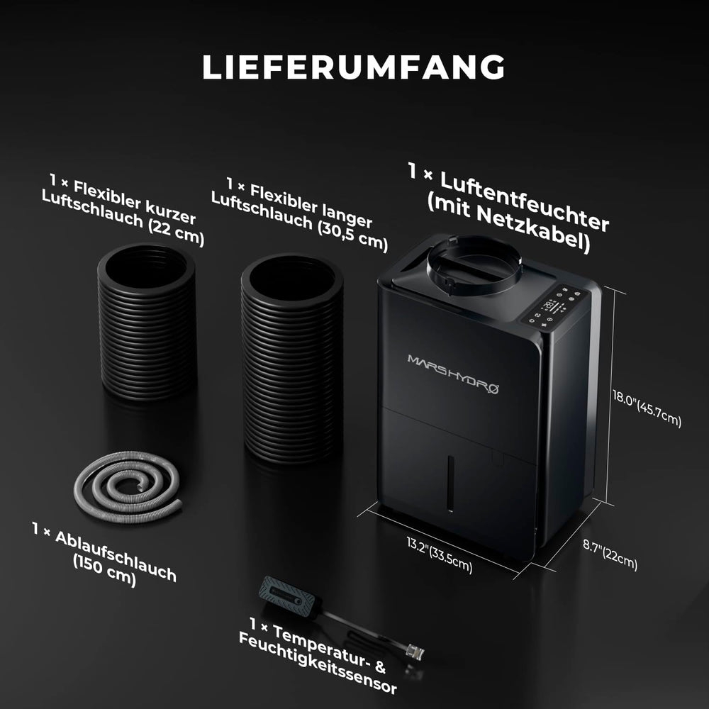 Déshumidificateur MARS HYDRO, 12 L/jour, dégivrage automatique, fonction minuterie, déshumidificateur d'ambiance pour tentes de culture, sous-sols et plantes, réservoir d'eau 1,2 L