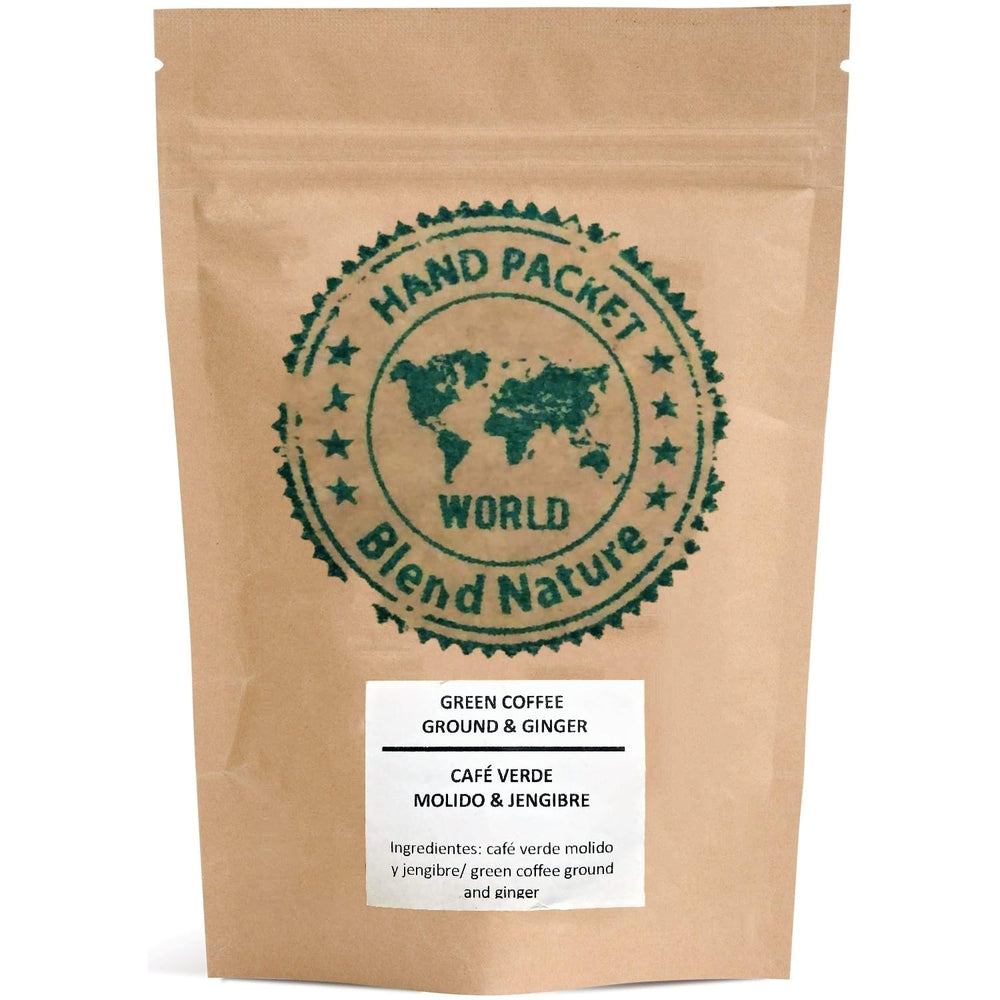 Café vert pour infusion, 100% naturel au gingembre, 500g - Grains concassés du Café Arabica Colombia Excelso - Sphère cadeau - Tamis à infusion en acier inoxydable