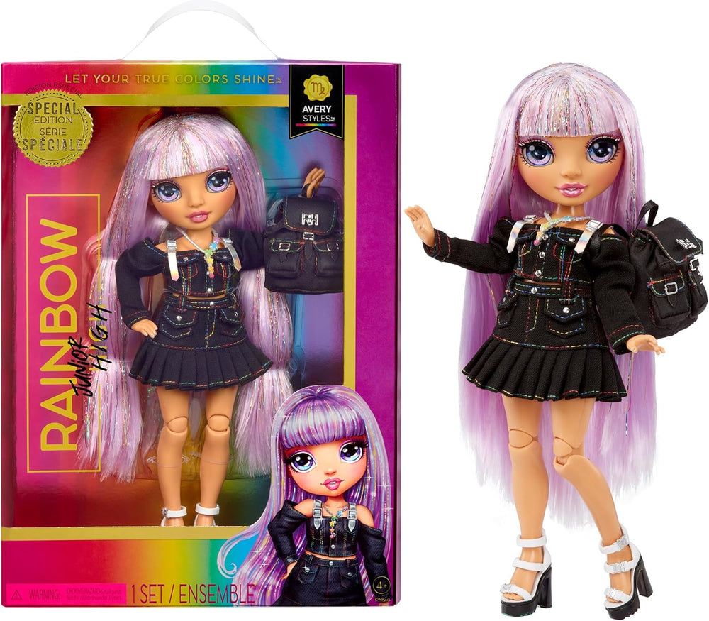 Rainbow High Junior High – KRYSTAL BAILEY – Grande poupée de mode de 23 cm avec tenue et accessoires – Sac à dos inclus pour l'effet et les vêtements – Sacs et sacs pour enfants à partir de 6 ans
