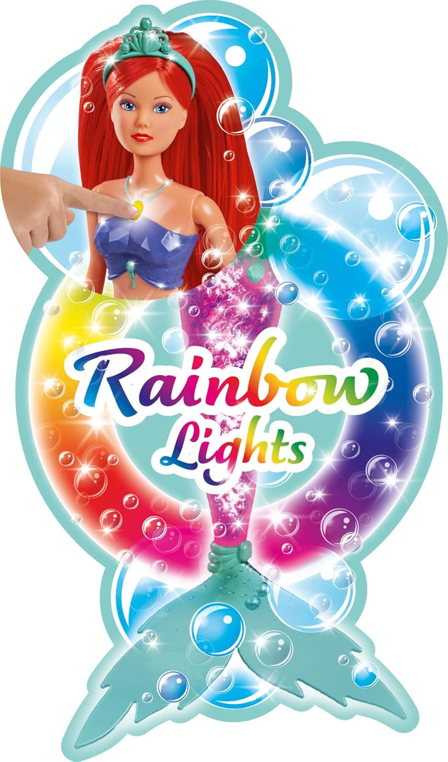 Simba 105733656 - Poupée Sirène Étincelante Steffi Love (39 cm) - Jouet imperméable arc-en-ciel lumineux à couleur changeante pour enfants de 3 ans et plus
