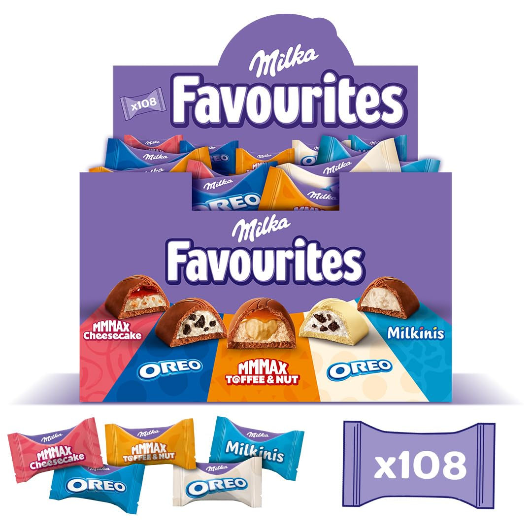 Milka Favoris, 108 pralines emballées individuellement, divers assortiments, 1 Kg Bonbons au Chocolat Naty Shop