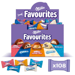 Milka Favoris, 108 pralines emballées individuellement, divers assortiments, 1 Kg Bonbons au Chocolat Naty Shop