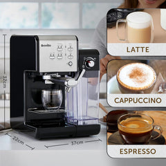 Expresso Breville Prima Latte II | Machine à latté et cappuccino | Pompe professionnelle avec 15 bars et mousseur à lait | Argent [VCF108X]