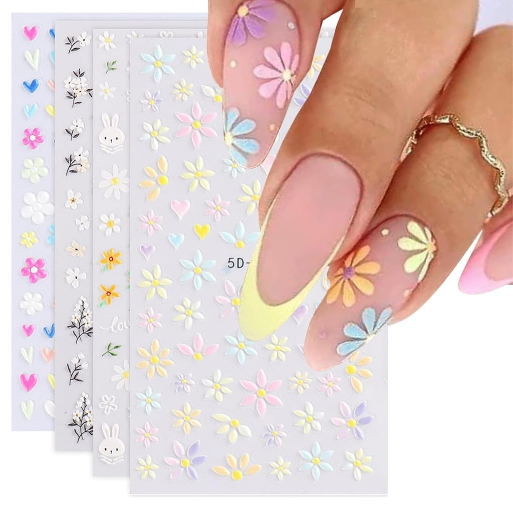 Nagelsticker Set Für Einzigartiges Nageldesign, 4 Blatt Frühlingsthemen Nail Art Zubehör, Perfekt Für 3D Gel Nägel Und UV Gel Strips