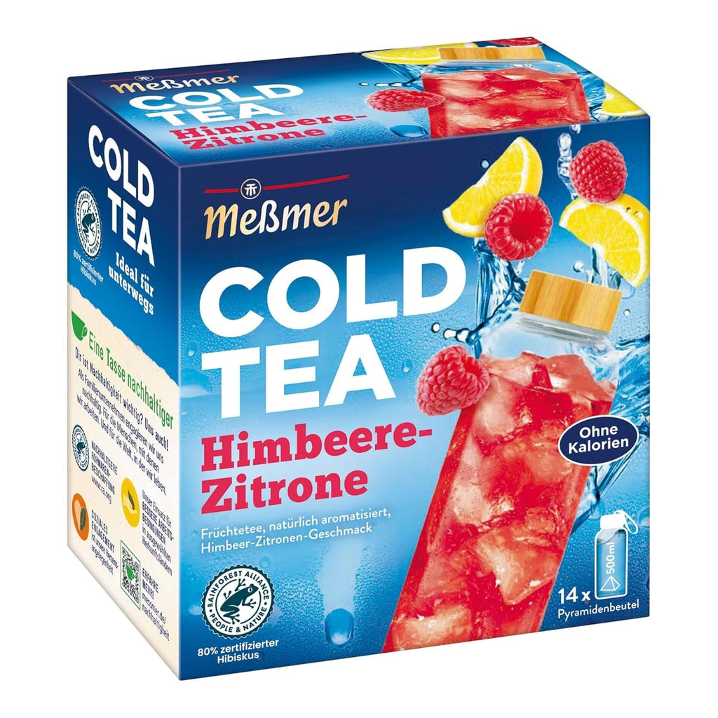 Meßmer Cold Tea Trinkpause Zmeură | Ceai de fructe, aromatizat natural, cu gust de zmeură | Ediție limitată | Pentru infuzie rece | 14 pliculețe piramidale