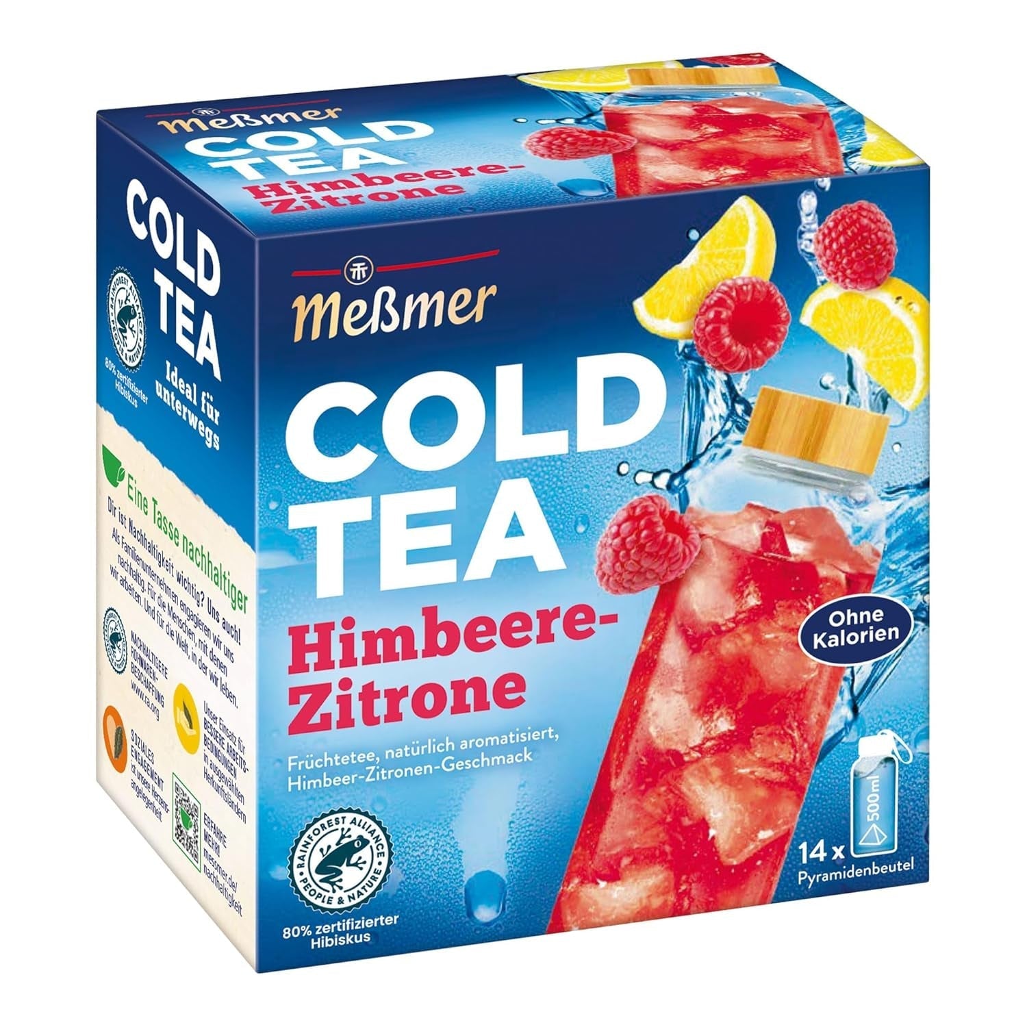 Meßmer Cold Tea Trinkpause Zmeură | Ceai de fructe, aromatizat natural, cu gust de zmeură | Ediție limitată | Pentru infuzie rece | 14 pliculețe piramidale