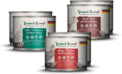Venandi Animal - Premium Nassfutter für Katzen, Probierpakett I, Chicken, Pute, RInd, 6 x 200 g (6er Pack), getreidefrei und naturallassen