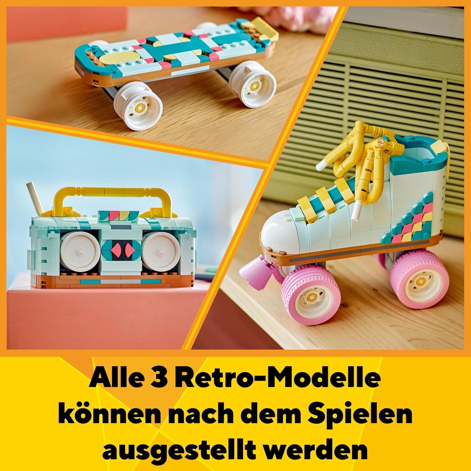 LEGO Creator 3in1 Retro Roller Skate Toy - Transforms into a Mini Skateboard or Boom Box Radio, Creative Gift for 8+ Year Old Girls & Boys - 31148