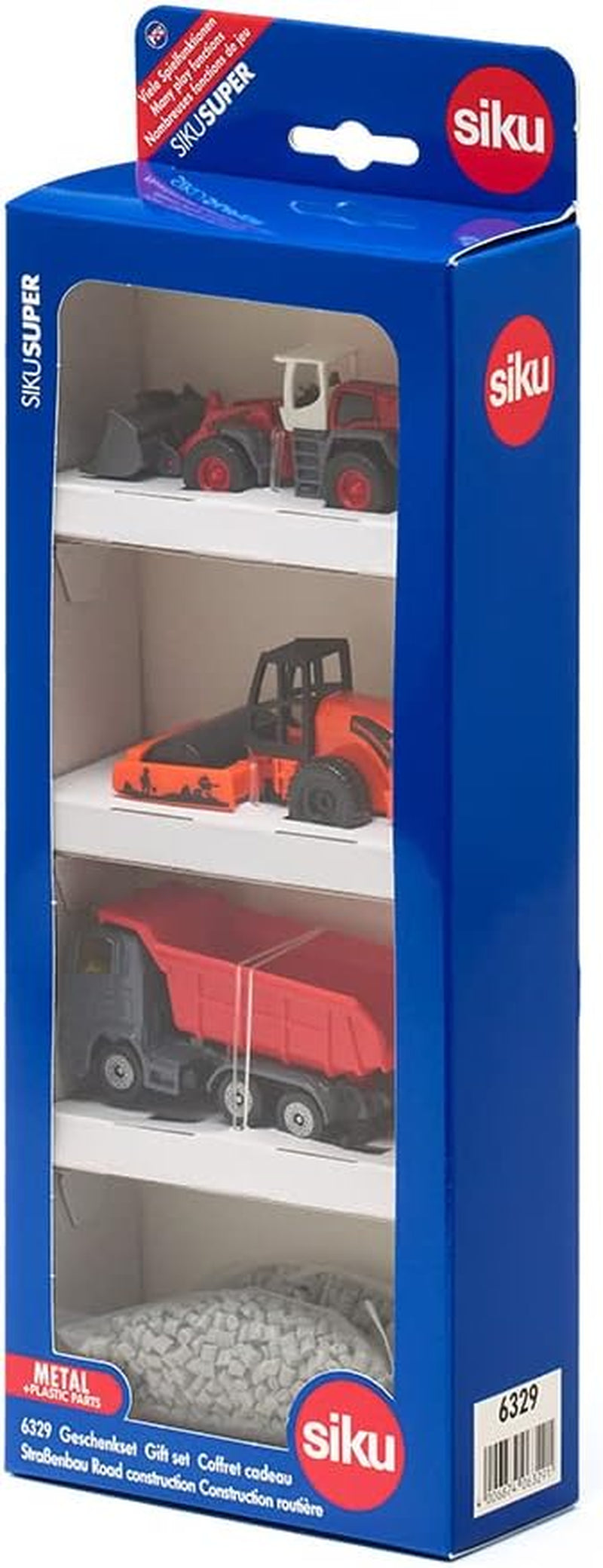 siku 6329, Geschenkset Straßenbau, Muldenkipper, Liebherr Radlader, Straßenwalze, Bewegliche Teile, Inkl. Granulé
