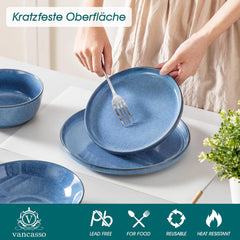 Ensemble de cuisine pour 6 personnes, vancasso ANYA Blau Teller Set Modern 24 teilig, Tafelservice mit Speiseteller, Suppenteller, Desserttellern, Schüsseln, Geschirr Set Spülmaschinen et Mikrowellenfest