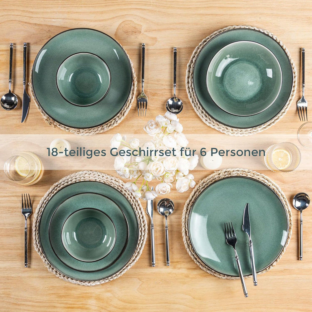 GBhome Service de table en porcelaine pour 4 personnes, 12 pièces, vernis réactif, fait à la main, passe au micro-ondes et au lave-vaisselle, ensemble de bols et d'assiettes, couleur essence GDW025WB-EU