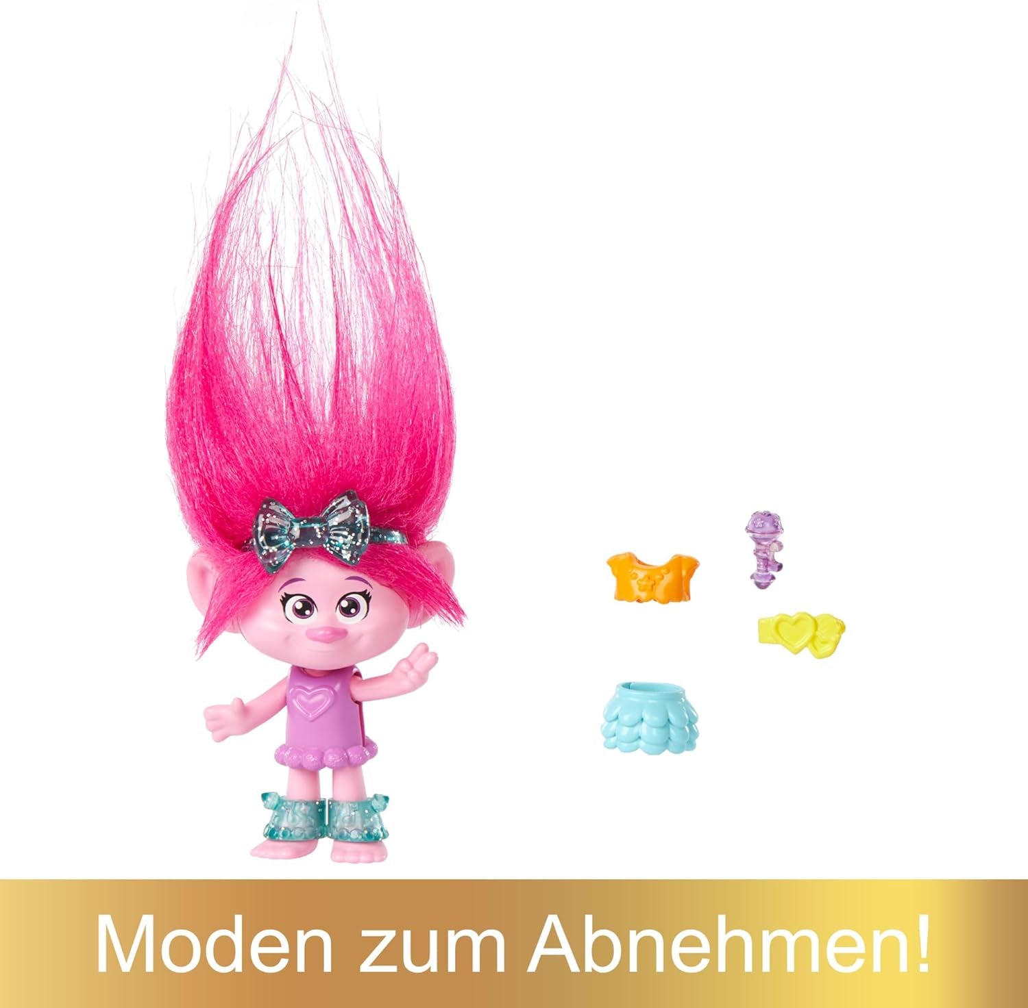 Mattel DREAMWORKS TROLLS Gemeinsam Stark – Haarige Überraschungen Poppy Königin Poppy, Viva, Branch et Guy Diamond Plüschhaar, 2 Haarige Überraschungen, Zubehör, für Kinder ab 3 Jahren, HNF10