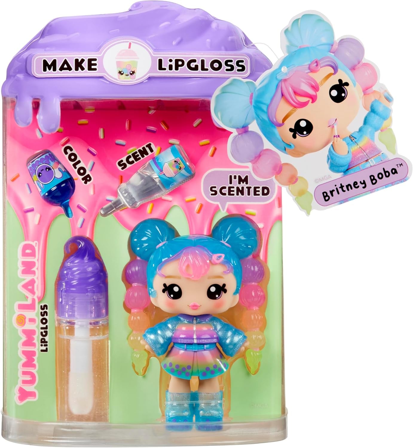 Yummiland Lip Gloss Doll - Roxie Crystal Candy - Y compris un kit de brillant à lèvres DIY, Geeignet für Kinder ab 4 Jahren, Rosa, série 2