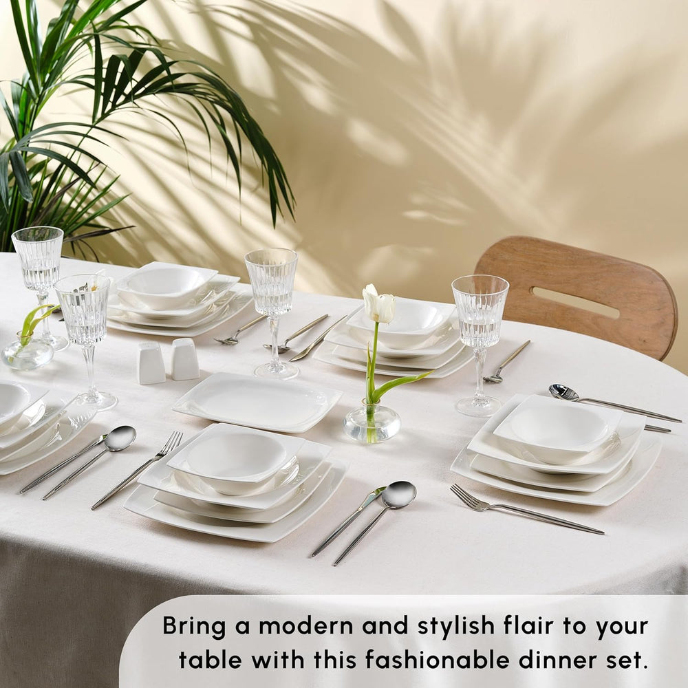 Karaca Jamie White Service de table pour 12, 52 pièces – Vaisselle élégante en porcelaine pour 12 | Comprend des assiettes, des tasses, des bols |