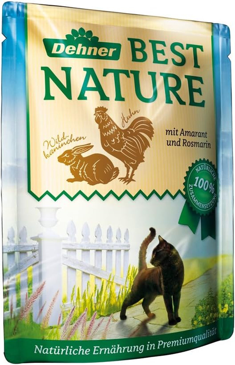 Dehner Best Nature Katzenfutter Multipack, Nassfutter, pour ausgewachsene Katzen, je 2 x Kalb / Wild / Huhn / Kaninchen, 8 x 85 g Sachet (680 g)