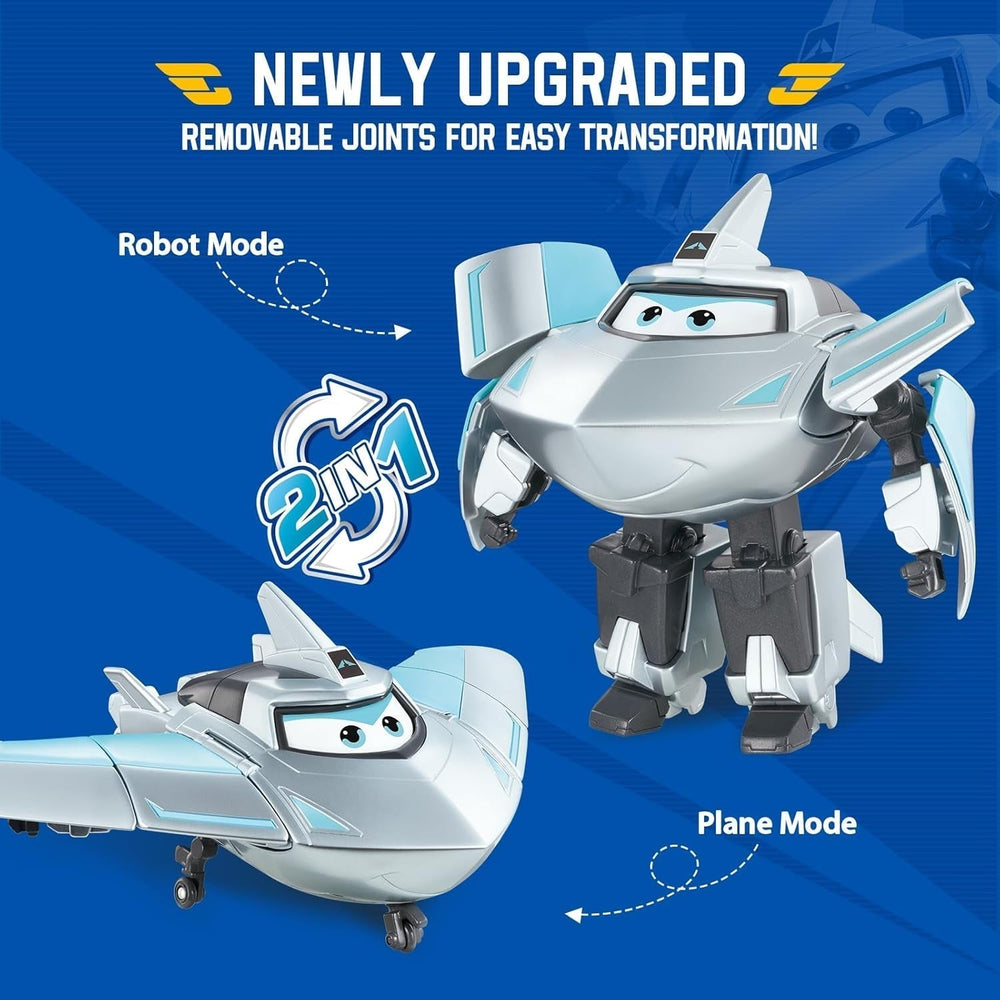 Avion de transformation Super Wings, voyageur suralimenté, env. Figurine de jeu pour grands enfants de 12,7 cm, jouet avion et robot pour garçons et filles de plus de 3 ans, figurines d'action en argent Naty Shop