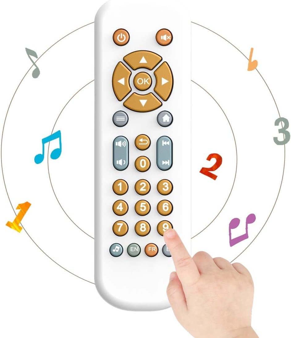 Jouet télécommandé pour bébé avec lumière et musique, anneau de dentition en silicone souple, joli tapis d'éveil, jeu musical télécommandé réaliste en 3 langues, jouet éducatif précoce à partir de 6 mois