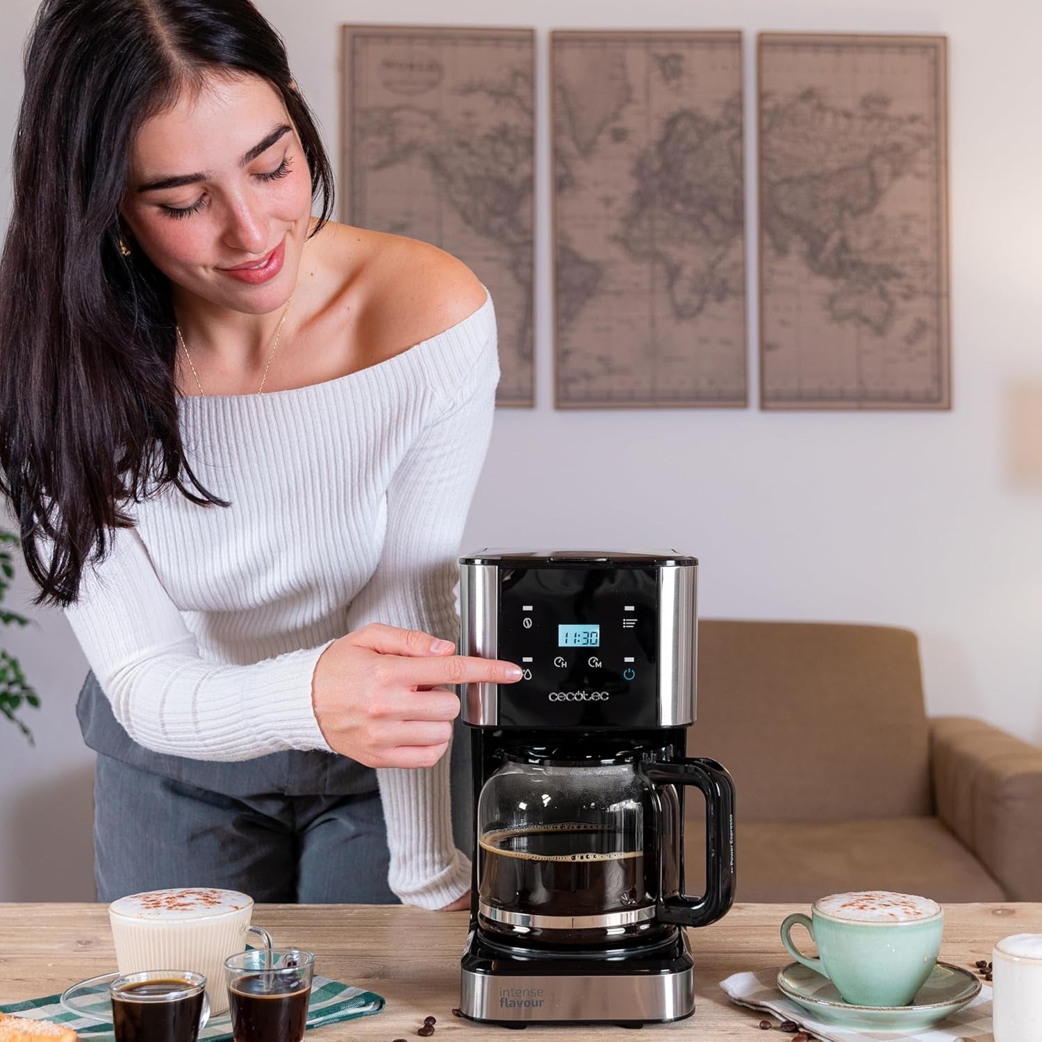 Expresso avec filtre Cecotec Coffee 66 Drop and Touch, puissance 950 W, 1,5 L, 12 tasses, écran tactile, carafe en verre, minuterie 24 heures, 6 interrupteurs, filtre à mailles réutilisable