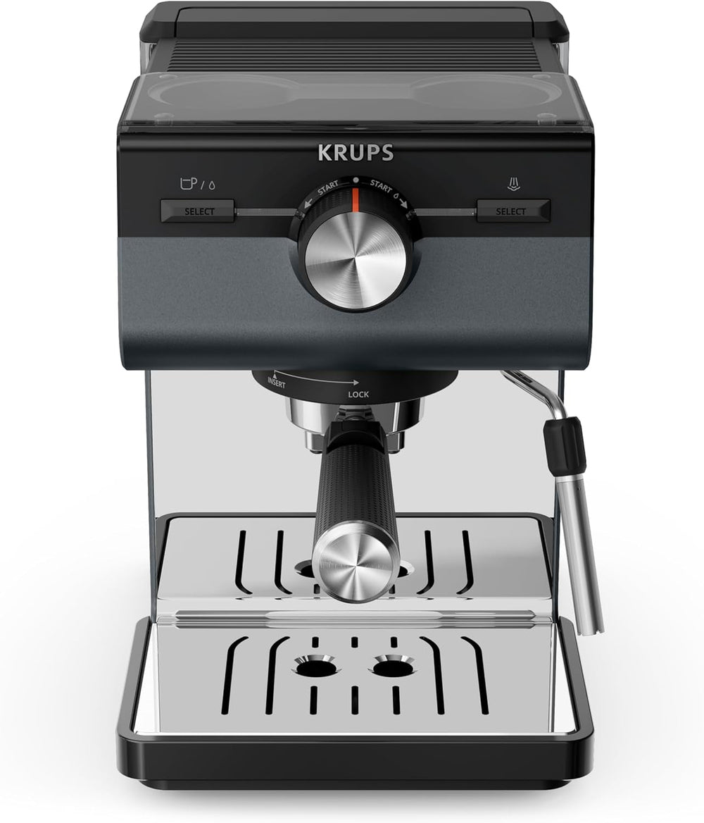 Machine à expresso KRUPS Authentic+, 15 bars, commande intuitive, design sophistiqué, buse vapeur, accessoires étendus inclus, Bullet Dark silver/Acier inoxydable, XP384G10