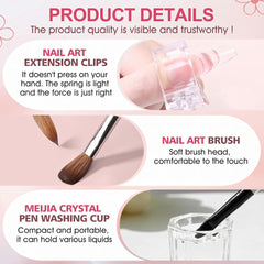 Solution de lissage Polygel, kit de solution de glissement Polygel, solution de lissage 75 ml, comprend 5 pinces à ongles, 3 brosses à ongles, 1 tasse en cristal, 100 feuilles de nettoyage