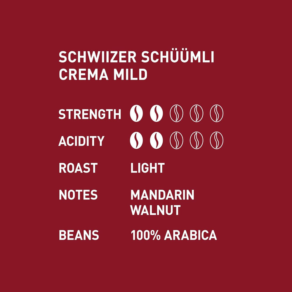 Schwiizer Schüümli Crema Mild, grains de café 100% Arabica fins, harmonieux et doux, idéal pour machines à expresso automatiques, force 2/5, torréfaction légère, Rainforest Alliance, 1kg