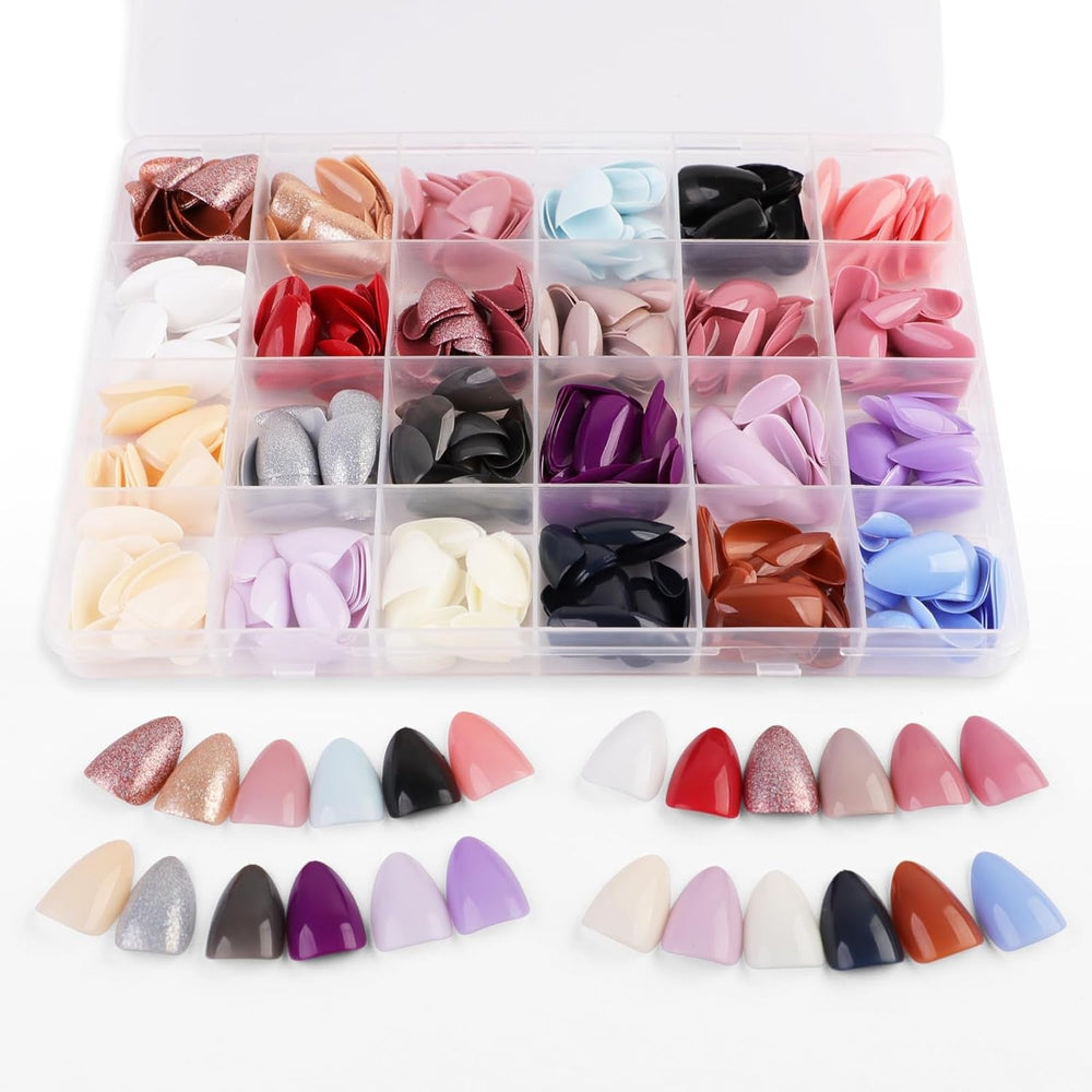 576 pièces ongles amande colle sur ongles courts paillettes colorées faux ongles ensemble faux ongles avec lime à ongles ongles ovales faux ongles pour les femmes