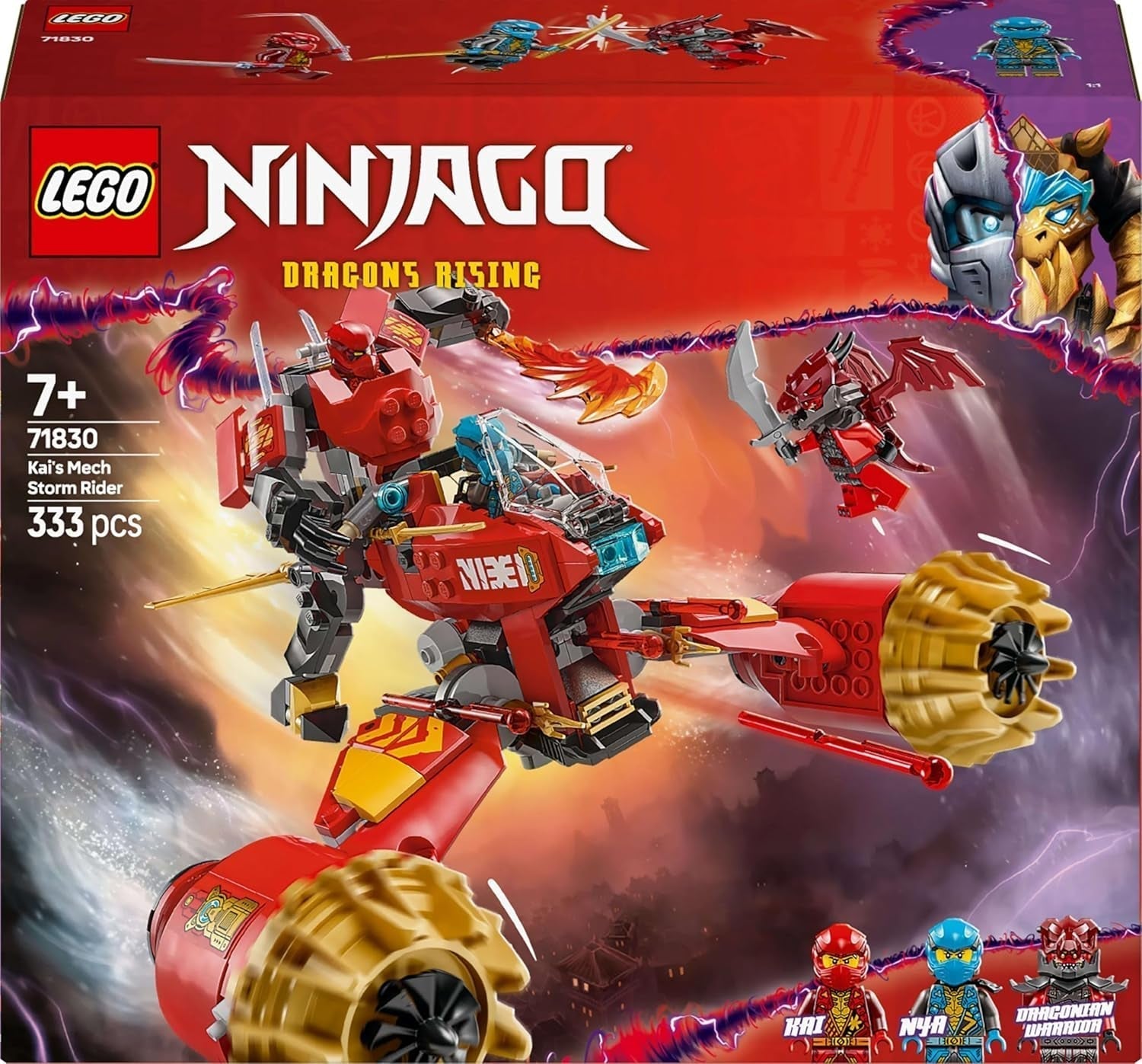 LEGO NINJAGO Kai's Storm Rider Mech - Moto volante avec 3 figurines - Mech avec tête, bras et jambes mobiles - Jouet de construction - Cadeau pour garçons et filles à partir de 7 ans 71830 Jeux de construction Besuche den LEGO-Store