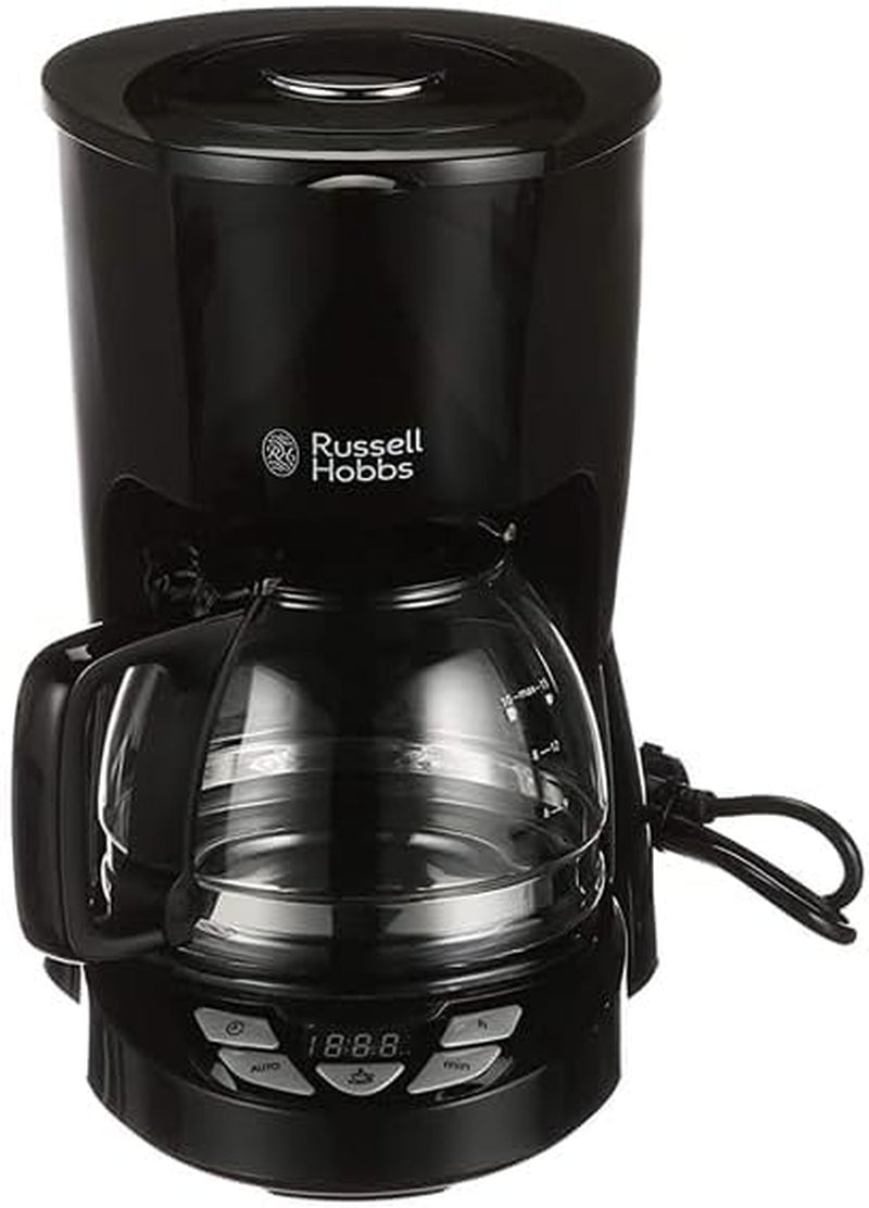 Russell Hobbs Cafetière [minuterie numérique, pomme de douche pour une extraction et un arôme optimaux] Textures+ (1 à 12 tasses, carafe en verre 1,25 L, plaque chauffante, système anti-goutte) Cafetière à filtre 22620-56