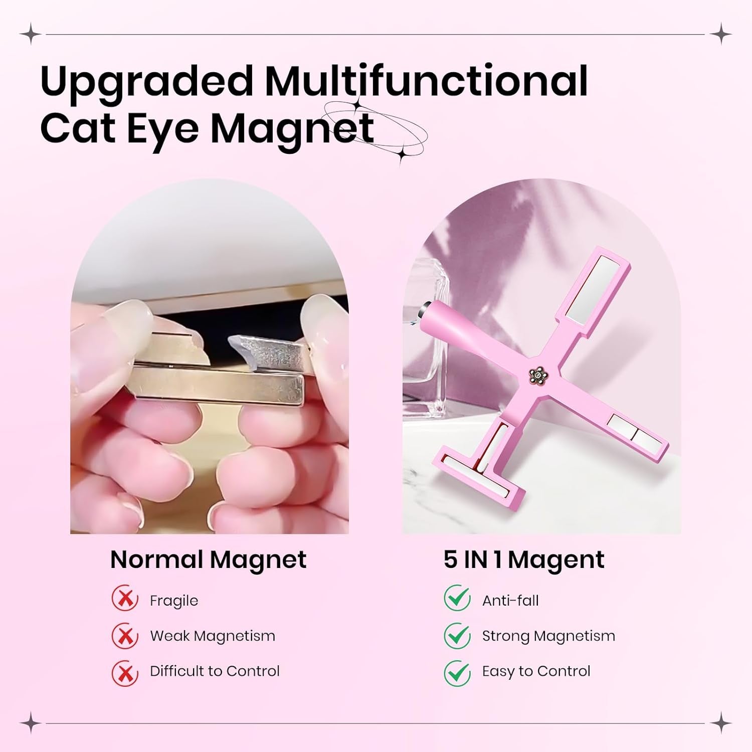 SUPWEE 5 in 1 Nail Magnet Tool, Rosa Cat Eye Magnet Für Nägel Multifunktions Magnetstift DIY Magic 3D Magnet Stick Pen Set Nail Art Magnet Stick Für Nail Art Diy-Zubehör